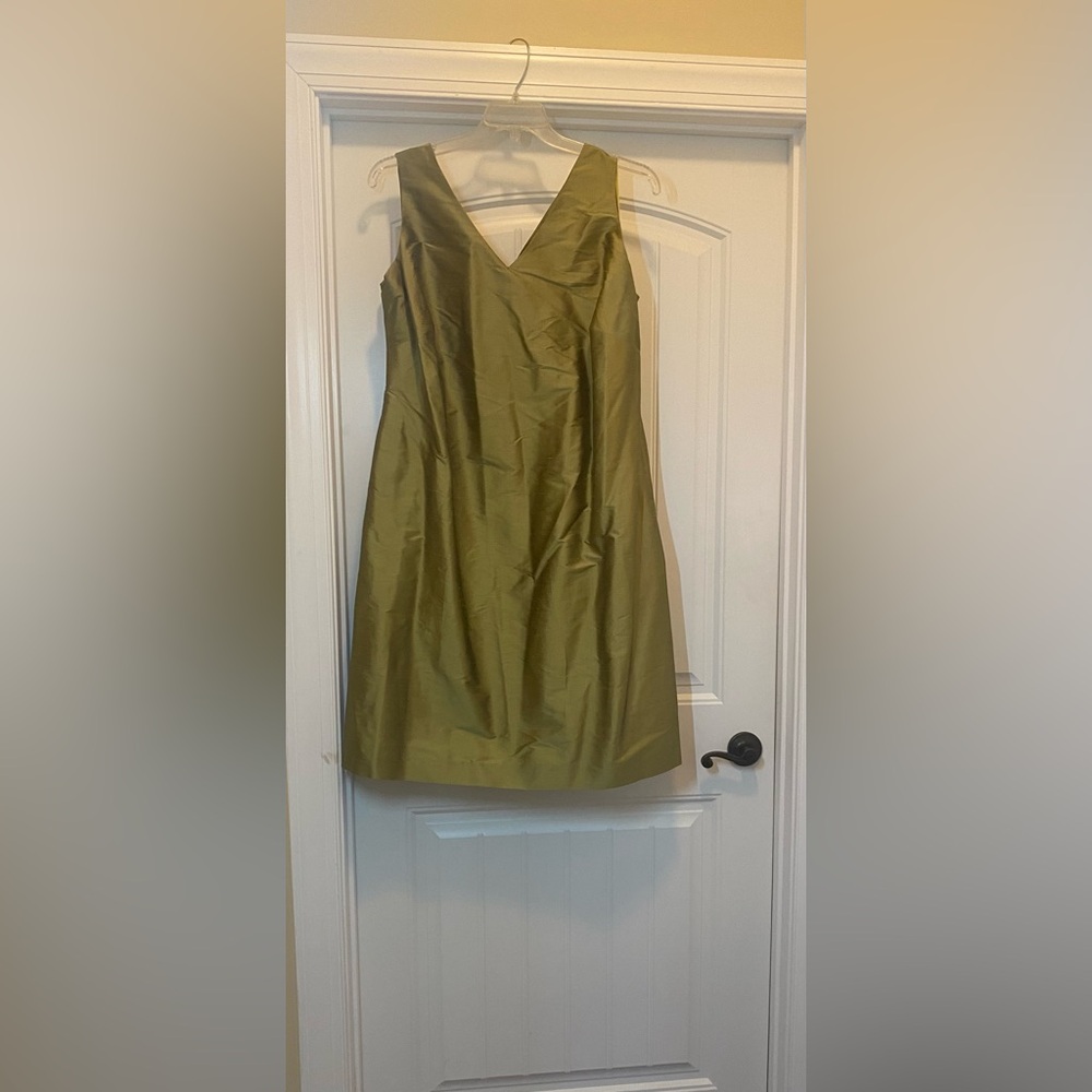 TALBOTS Light Green Silk V-Neck Dress